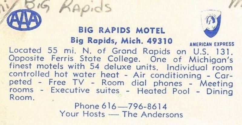 Big Rapids Motel - Vintage Postcard